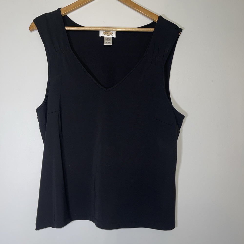 Talbots Womens XL Black V Neck Sleeveless Blouse Stretch Knit Top